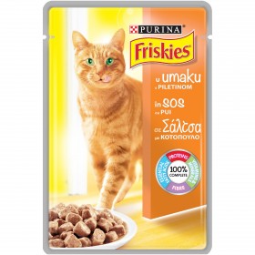 Хапки в сос в пауч за котки Purina Friskies Пиле, Патица и Моркови 85 гр.